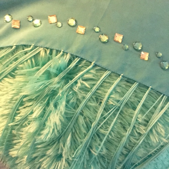 NWOT Turquoise blue with bling:gems & fringe scarves/sarongs- OS ZUMBA DANCE - Picture 3 of 5